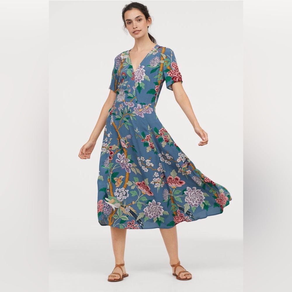🌸 GP&J Baker X H&M Birds And Floral Pattern Limited Edition Midi Dress Size 16